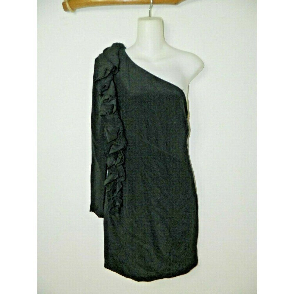 Robert Rodriguez Dress Size‎ 0 Black Silk One Sleeve Ruffle Detail Size 0